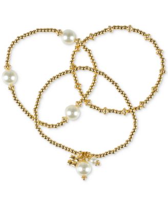 Patricia Nash - Gold-Tone 3-Pc. Set Imitation Pearl Stretch Bracelet