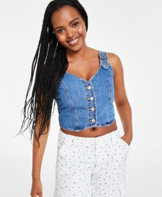 Women's Charlie Fitted Denim V-Neck Cropped Top