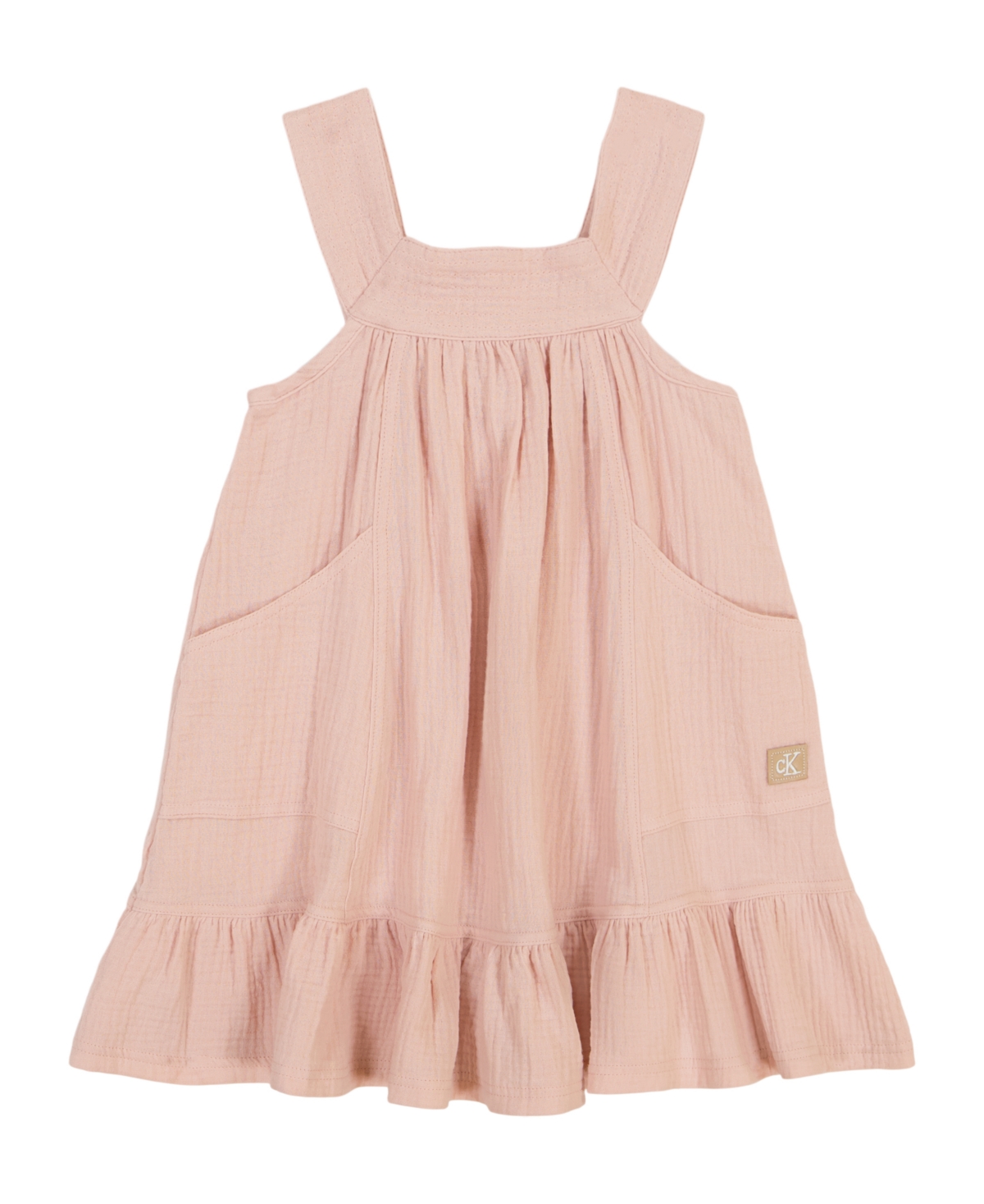 Calvin Klein Kids' Little Girls One Piece Muslin Tiered A-line Dress In Taupe