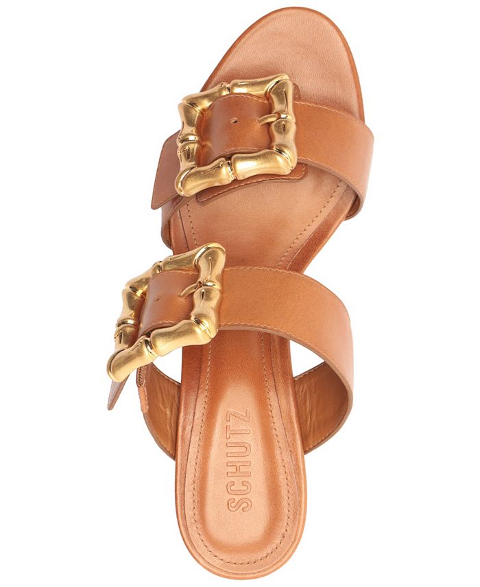 Schutz Women's Enola Mid Block Heel Sandal - Leather Strappy Sandals With Buckle Detail - View #3