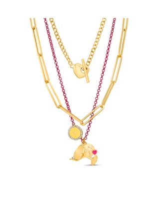 kensie Multi 3 Piece Mixed Chain Necklace Set with Fruit, Heart