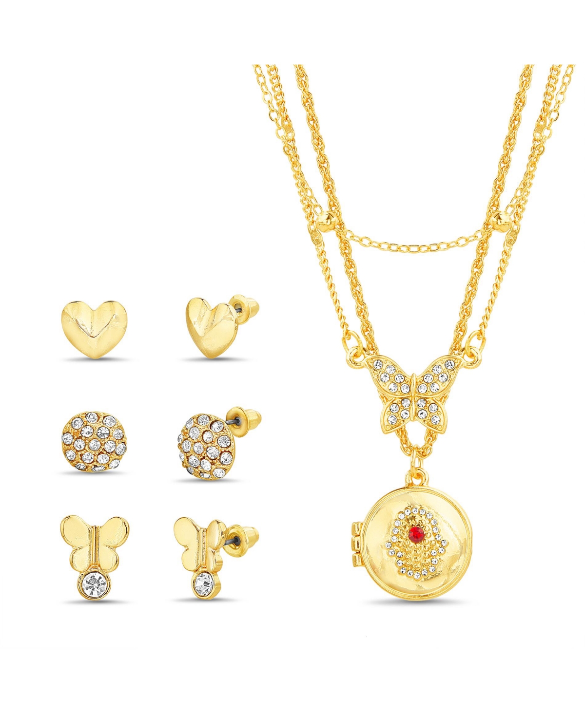Chain Necklace and Earrings with Butterfly and Hamsa Set - Gold