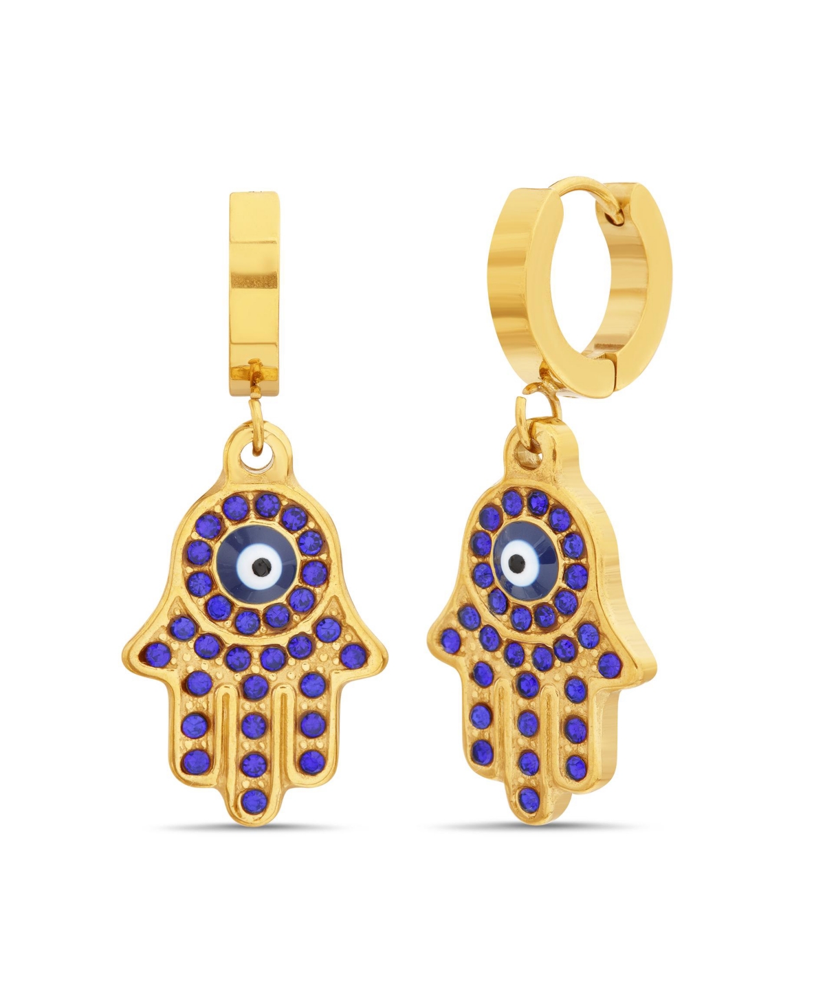 Gold-Tone Hamsa Hand Dangle Huggie Hoop Earrings - Gold