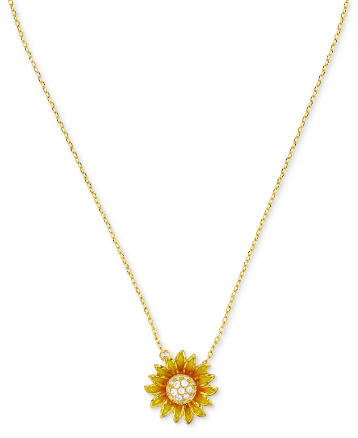 Cubic Zirconia Sunflower Pendant Necklace in 14k Gold-Plated Sterling Silver, 16" +2" extender - Gold