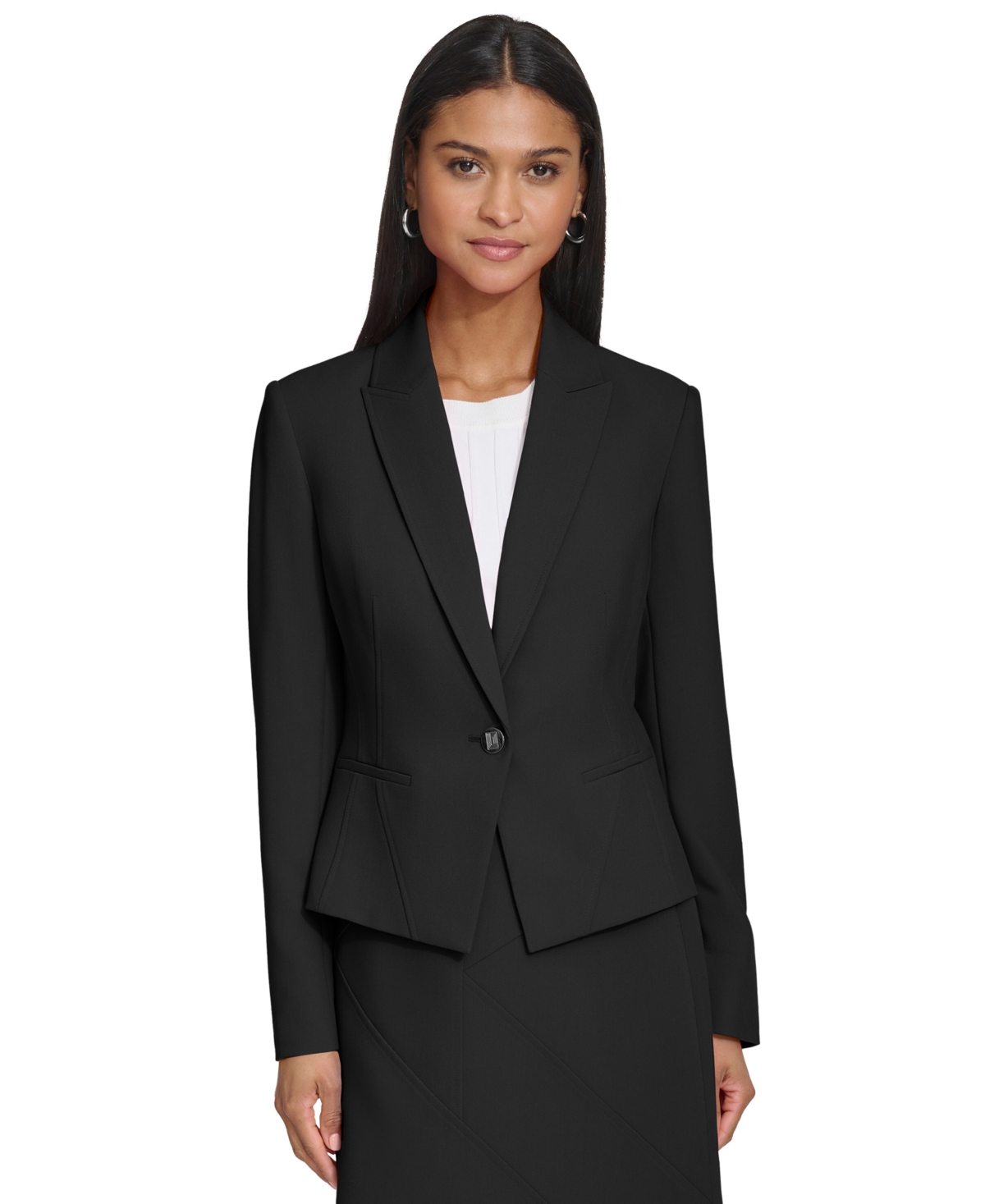 Shop Karl Lagerfeld Paris Women's Peak-lapel One-button Blazer In Black