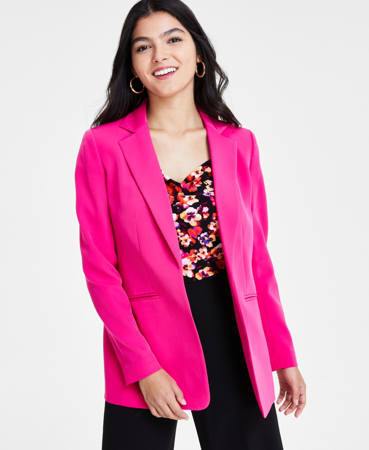 Women's Notched-Collar Open-Front Blazer, Created for Macy's - Sunset Rose