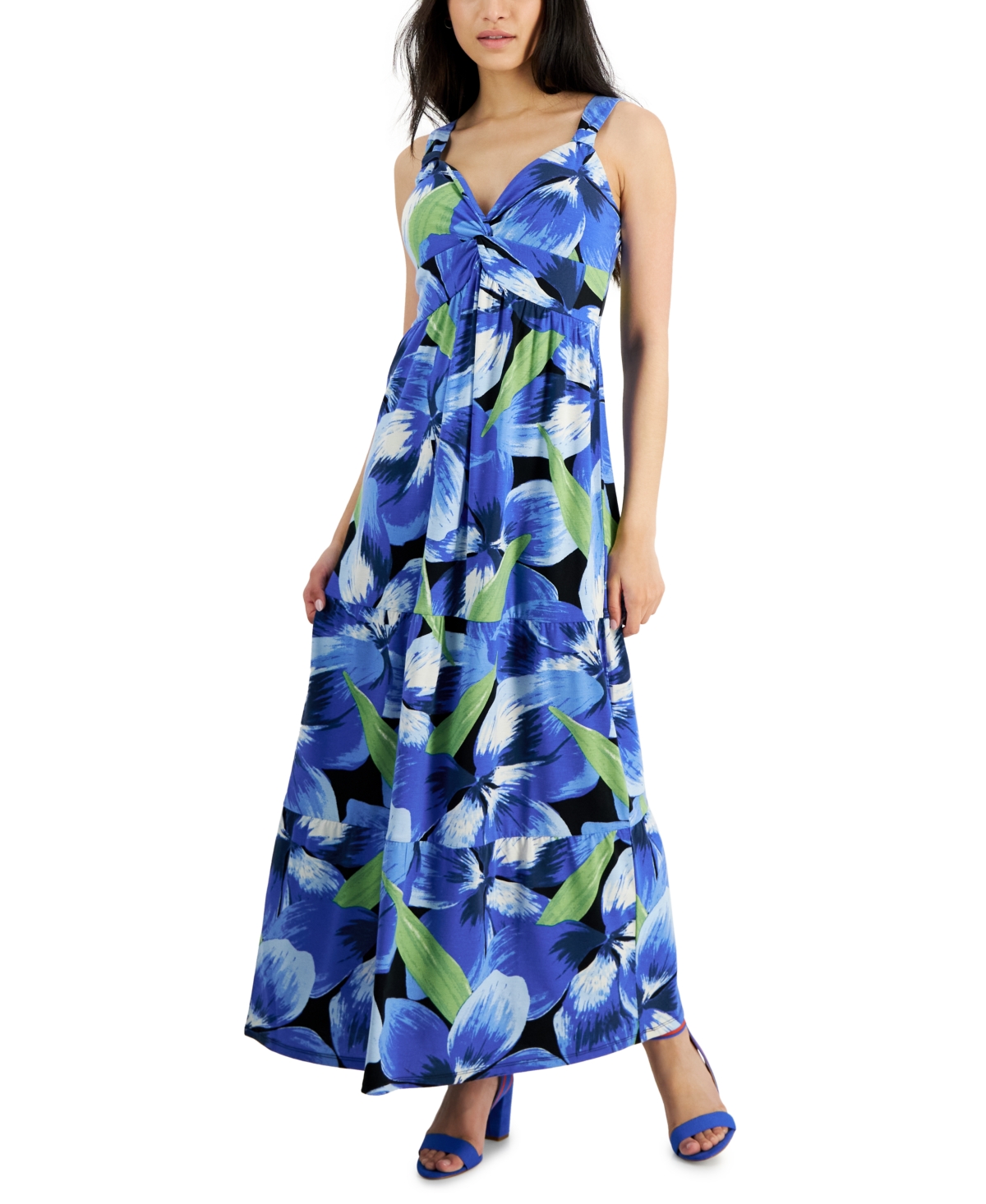 Jamie & Layla Petite Printed Twist-front Maxi Dress In Palace Blue Combo