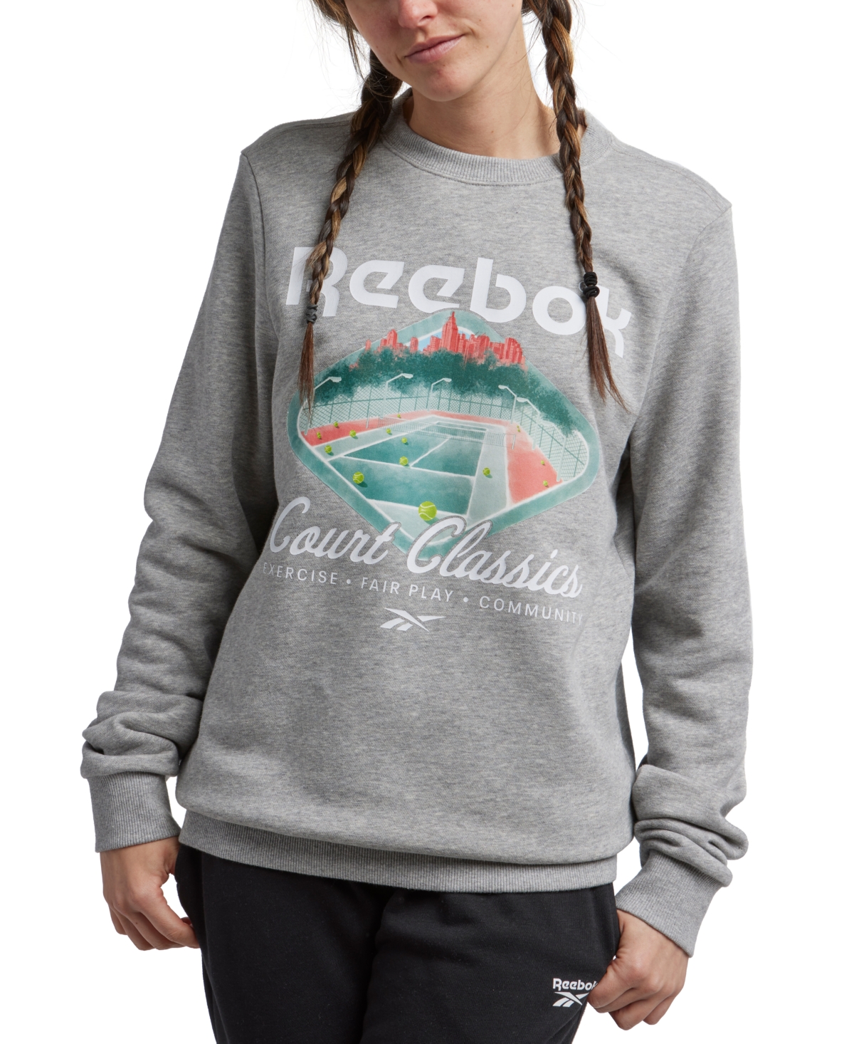 Shop Reebok Women's Court Sport Crewneck Sweatshirt In Medium Grey