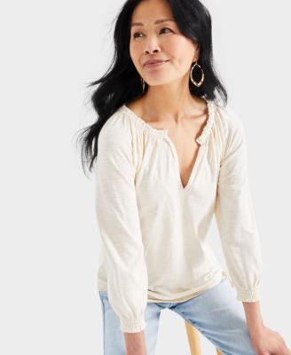 Style & Co - Women's Gathered Textured Long-Sleeve Knit Top