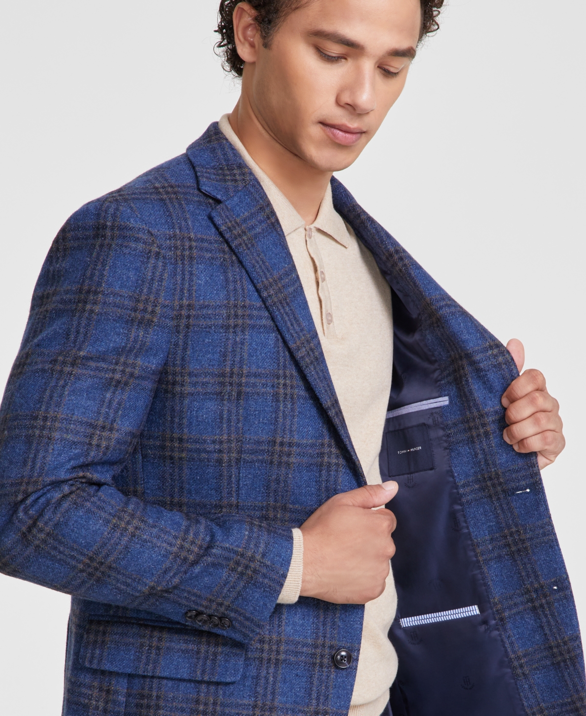Tommy Hilfiger Men's Modern-Fit Plaid Wool Blend Sport Coat -tan