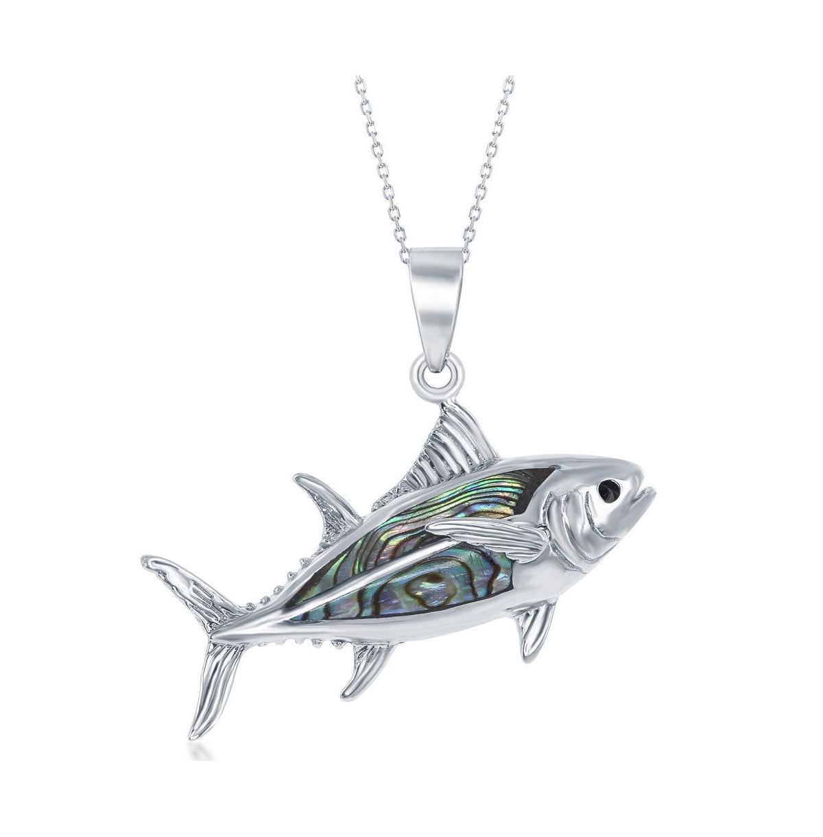 Sterling Silver Abalone Fish Pendant Necklace - Silver