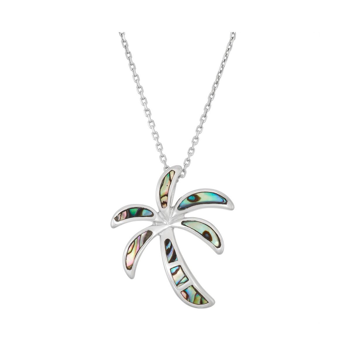 Sterling Silver Abalone Palm Tree Pendant Necklace - Silver