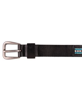 Turquoise Beaded Stripe Leather Belt