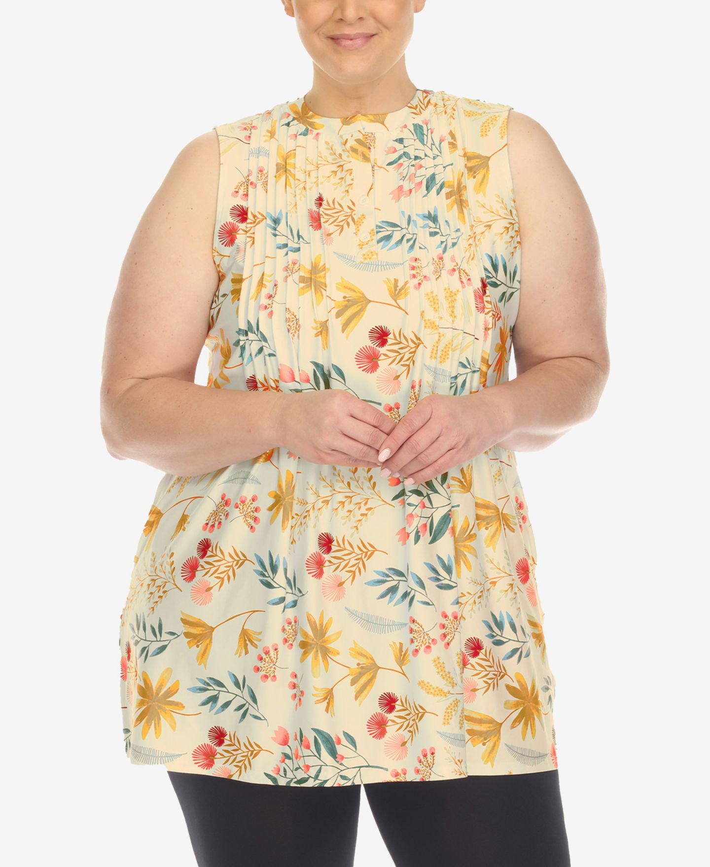 Женский топ White Mark Plus Size Floral Sleeveless Tunic Top, цвет: Бежевый — фото 1