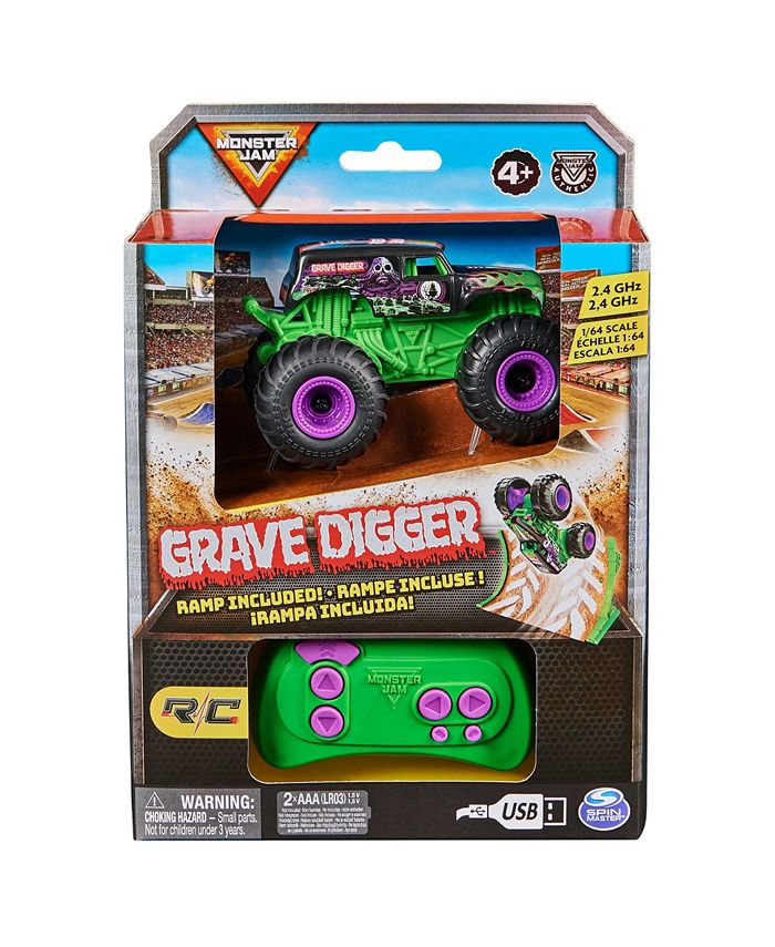 Monster Jam, Grave Digger Remote Control Monster Truck 1:64 Scale, Includes Ramp, RC Cars - Multi