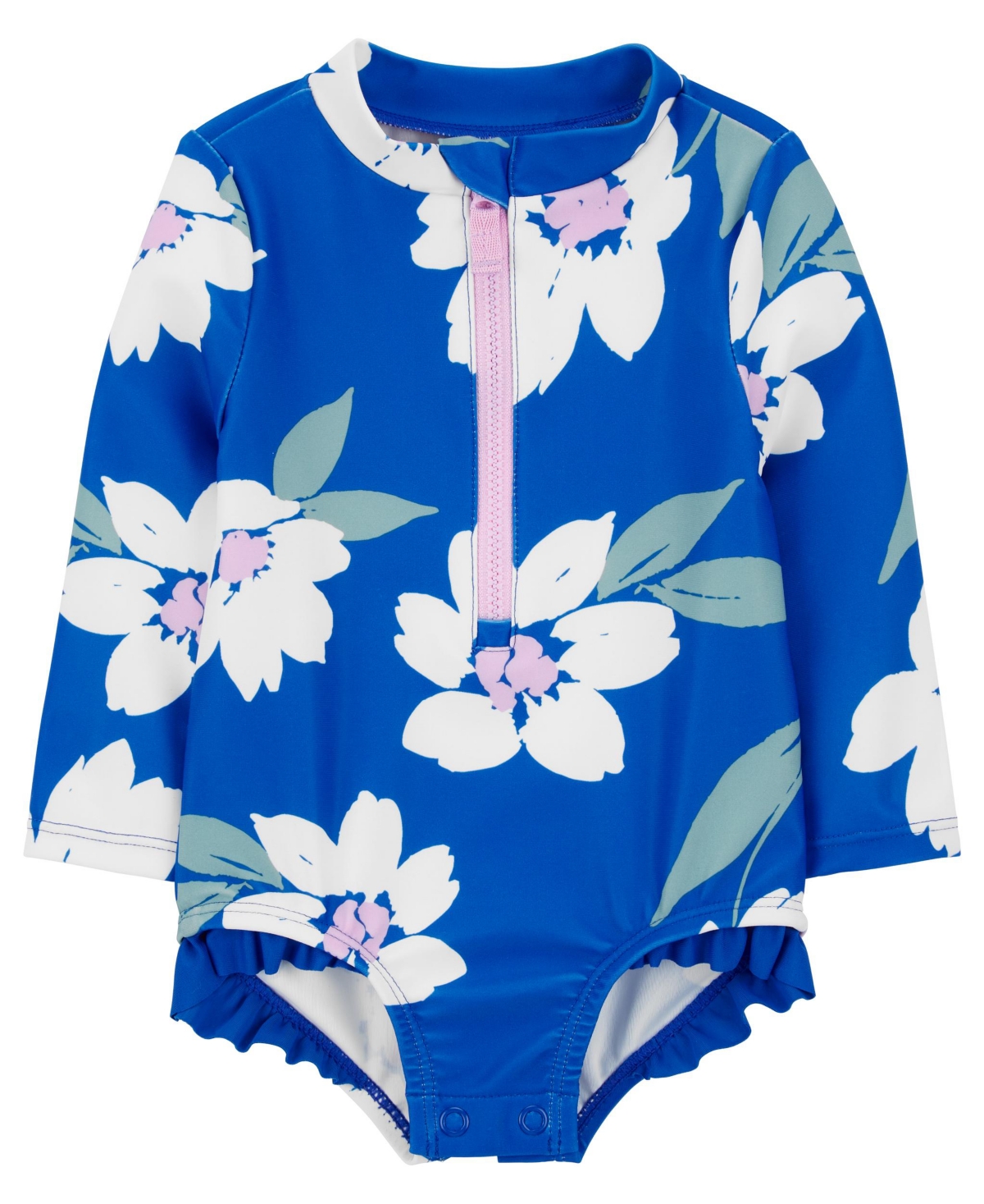 Carter's Babies' Toddler Girls Floral-print One-piece Rash Guard Swimsuit In Blue