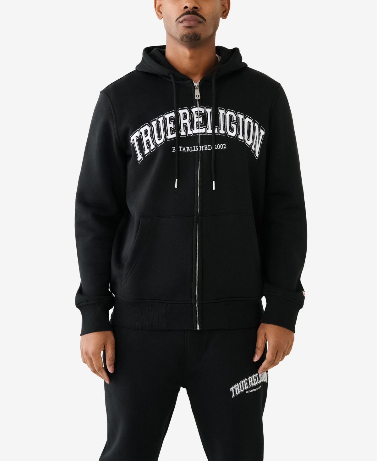 Shop True Religion Men's Collegiate Zip Up Hoodie In Jet Black