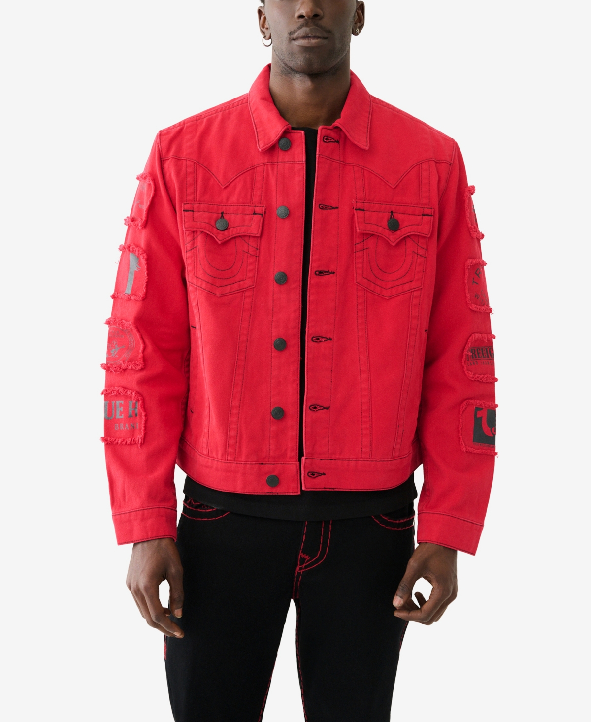 Shop True Religion Men's Jimmy Sleeve Patch Jacket In Ruby Red