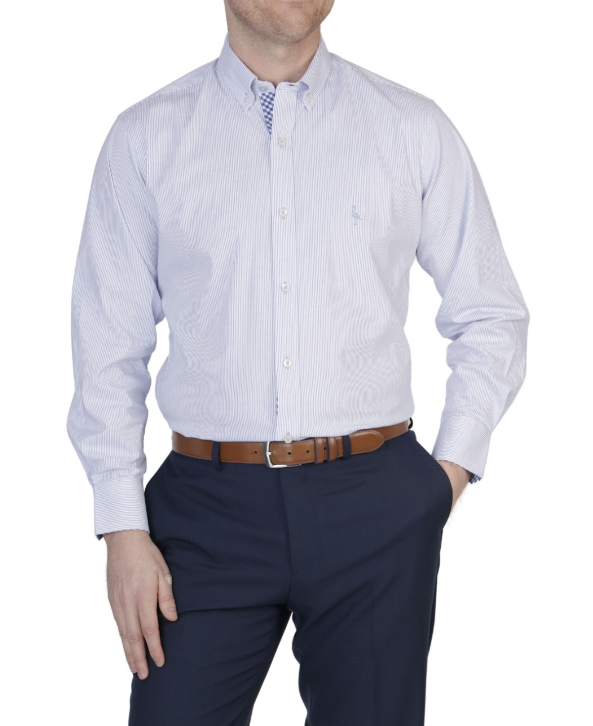 Men's Stripe Cotton Stretch Long Sleeve Shirt - Blue