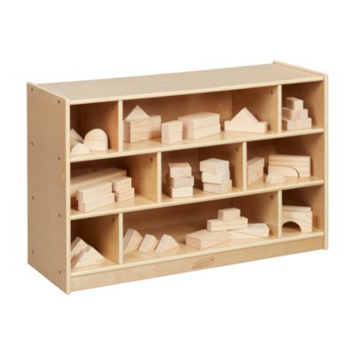 Carrello Portablocchi In Legno Di Betulla ECR4KIDS - Naturale, 3 Ripiani, Con Ruote, Per Aula E Giochi