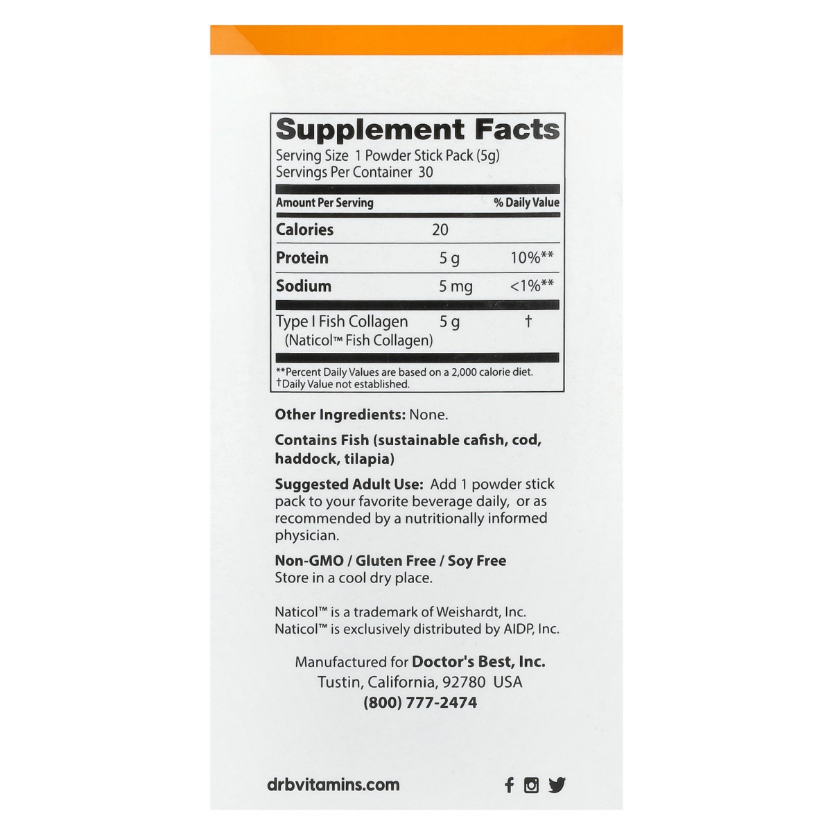 Doctor's Best Fish Collagen with Naticol 5 g Powder Stick Packs - 5.3 oz (150 g) - Assorted Pre-Pack