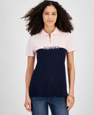 Tommy Hilfiger - Women's Colorblock Logo Zip-Front Polo Shirt