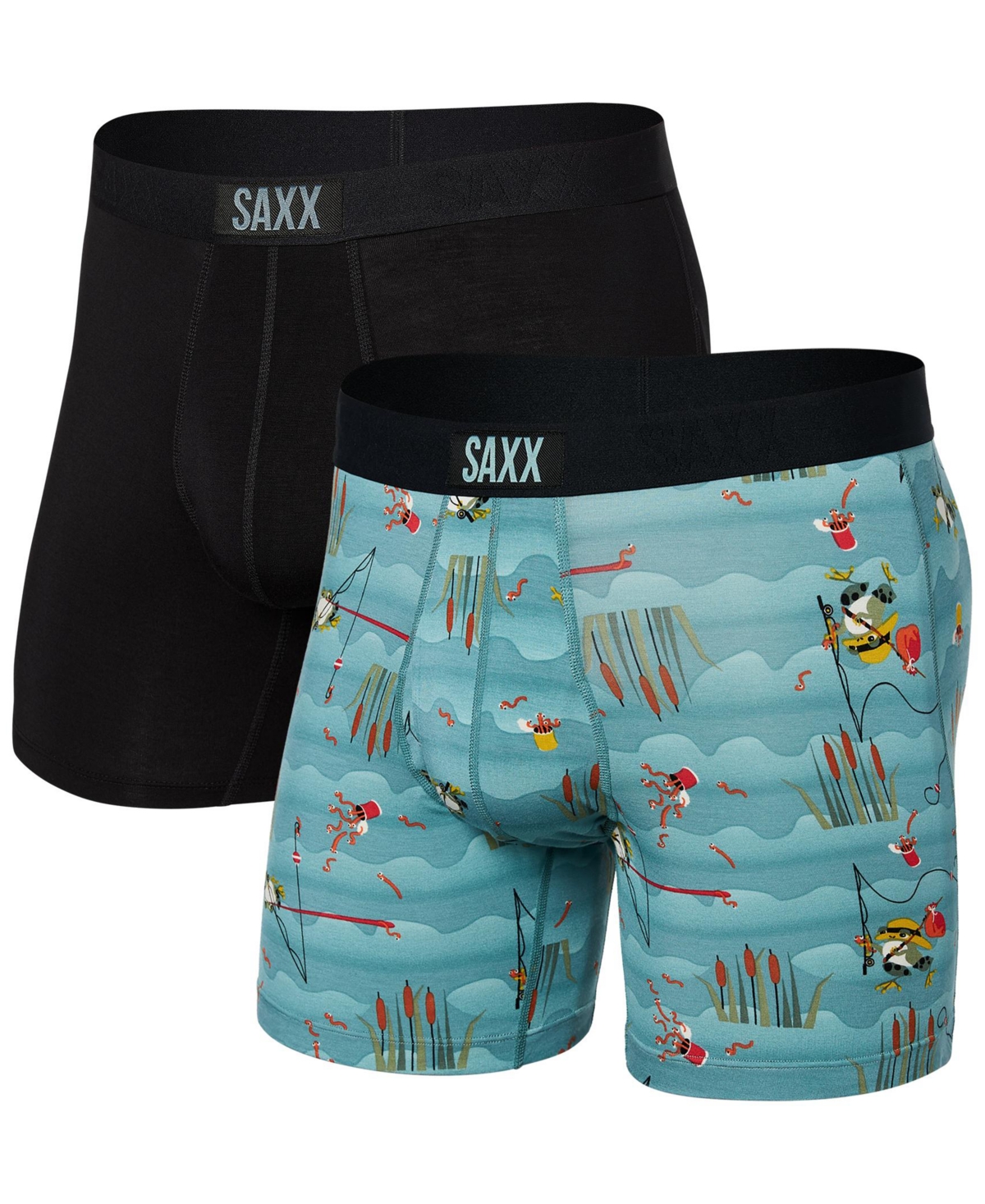 Saxx Men's Ultra Super Soft Relaxed Fit Boxer Briefs Â 2pk In Gone Fishing,black