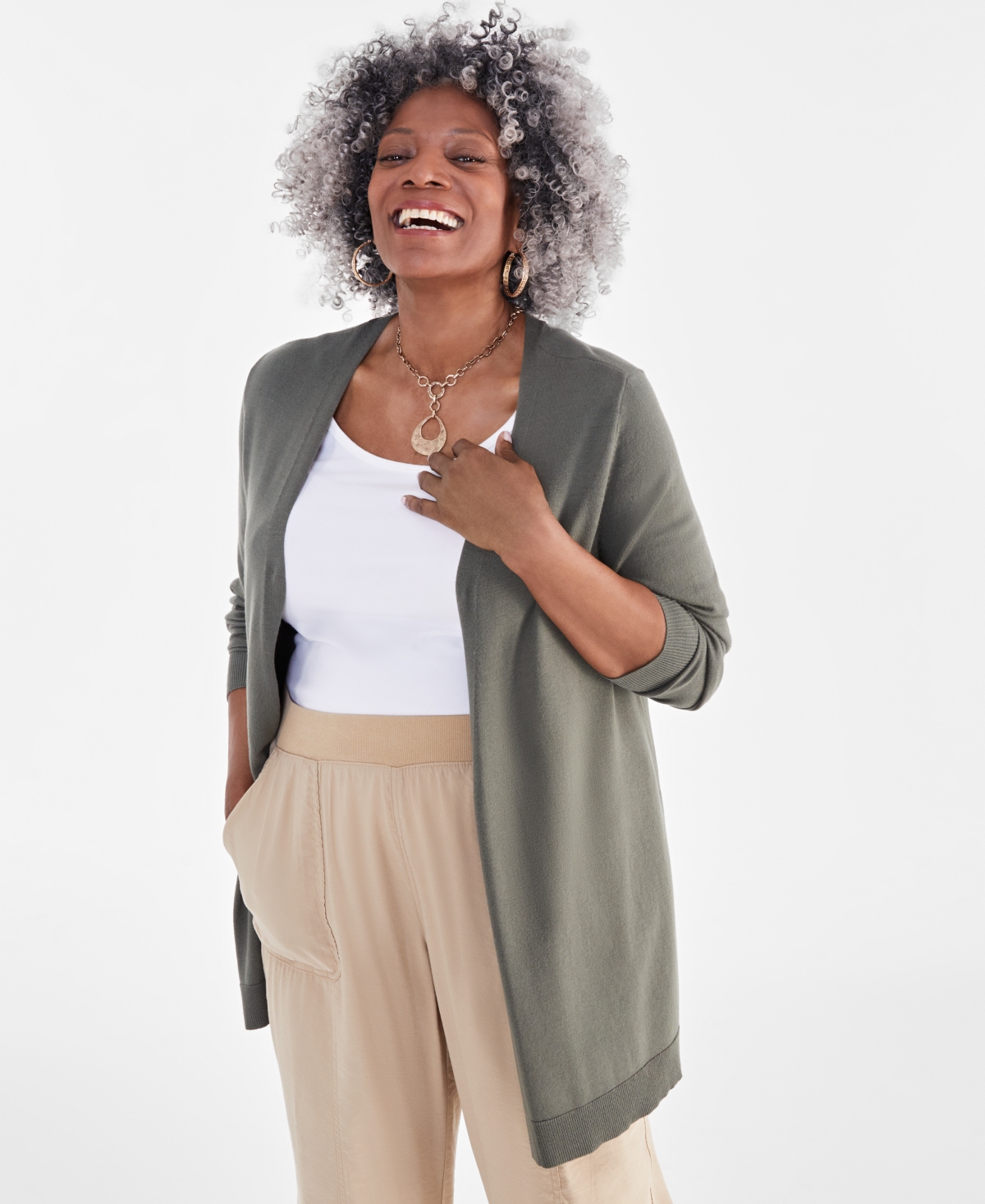Style & Co Plus Size Open-Front Long-Sleeve Cardigan, Created for Macy's