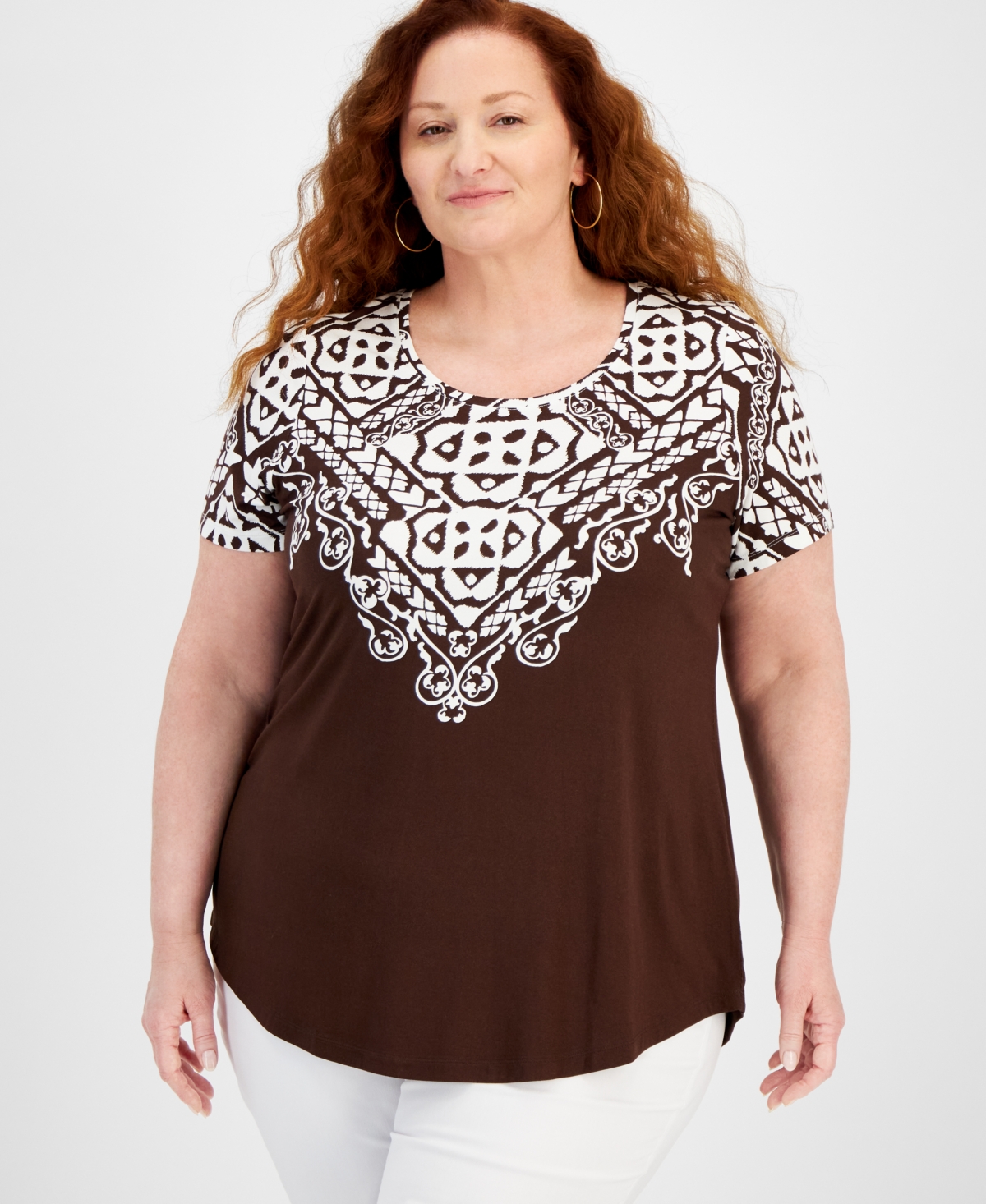 Jm Collection Plus Size Scoop-Neck Short Sleeve Top, Created for Macy's