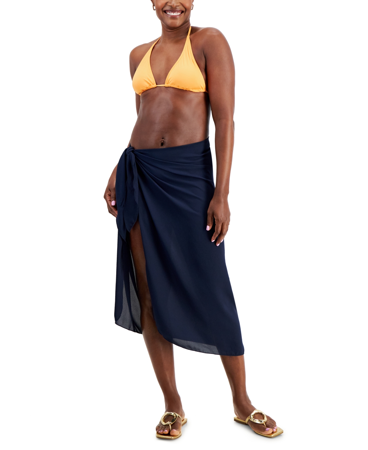 Women's Self-Tie Long Cover-Up Pareo - Navy
