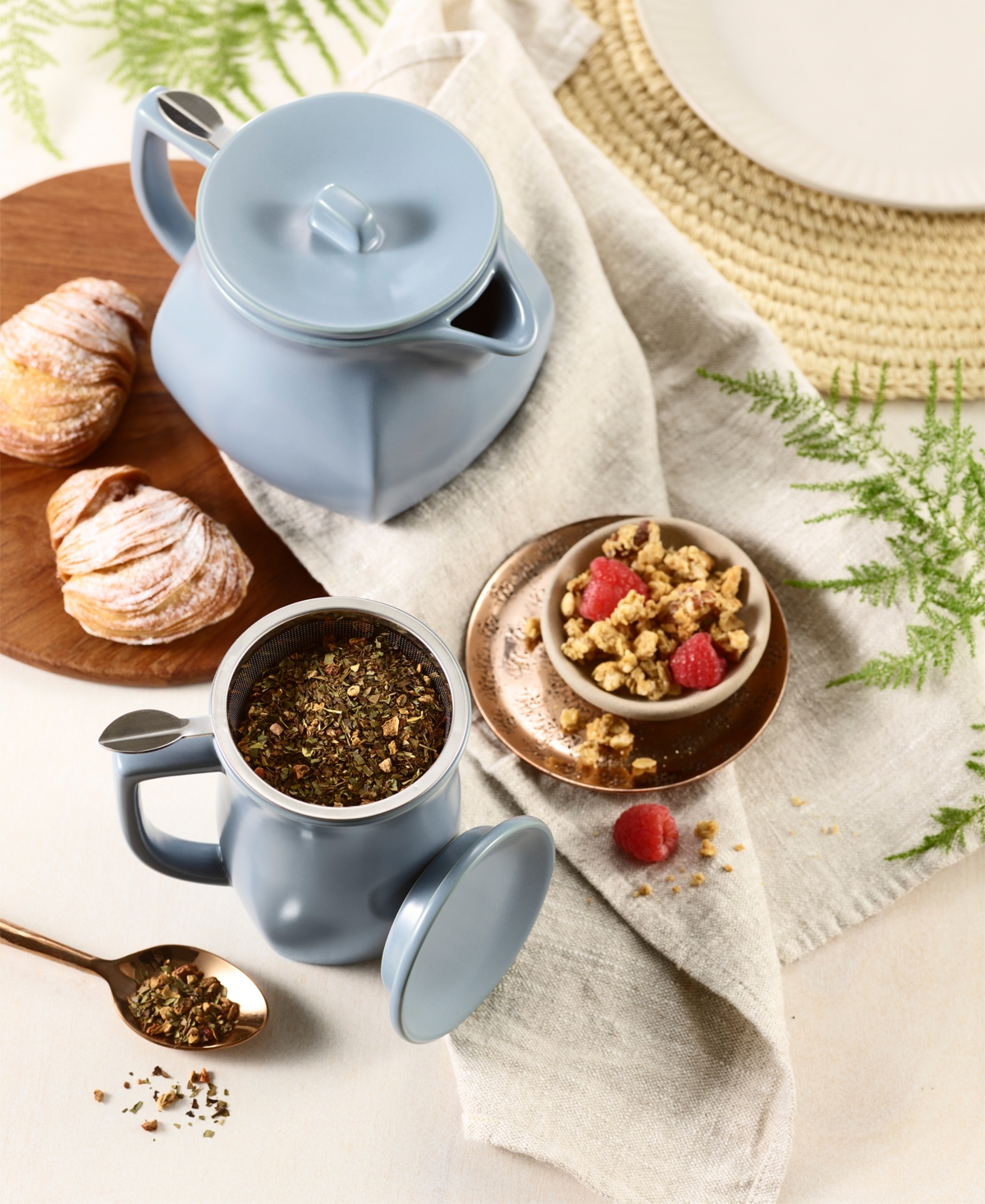 Tea Forte Fiore Stone Blue Teaware And Single Steeps Tea Bundle, 4 Piece In No Color