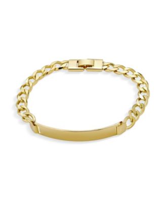 Solid Name Bar Plated ID Cuban Curb Chain Link Bracelet Yellow Gold Plated Brass