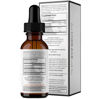 Liquid Vitamin E+ - USDA-Certified Organic Vitamin E - 2-Month Supply - D-Alpha Tocopherol Acetate, Organic MCT Oil, Organic Orange Fruit Oil, Unflavored, Non-GMO, Gluten-Free - 2 fl oz