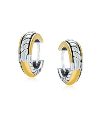 Two Tone Twist Cable Rope K-pop Huggie Hoop Earrings Hinge