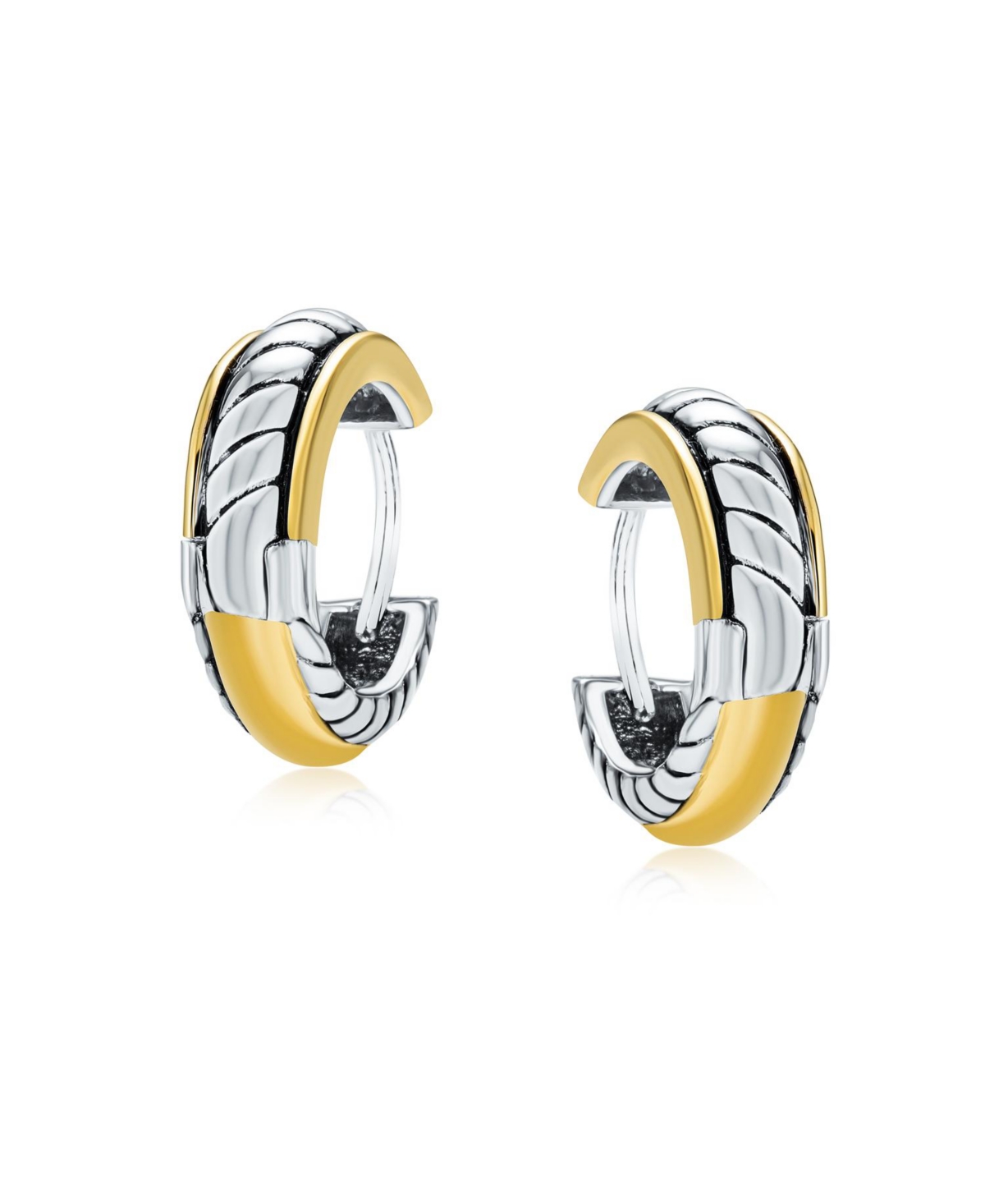 Bling Jewelry Two Tone Twist Cable Rope Kpop Huggie Hoop Earrings For Women Hinge - Gold-silver