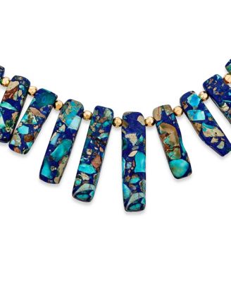 Blue Peck Organic Faceted Beads Irregular Stone Bib Fan Statement Collar Necklaces Gold Plated Adjustable