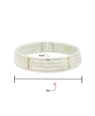 Fine Classic Necklace 4 Row Freshwater Pearl Choker GoldSilver Accent