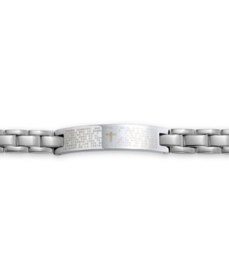 Our Lords Prayer Cross El Padre Maestro Link Wrist ID Bracelet Stainless Steel