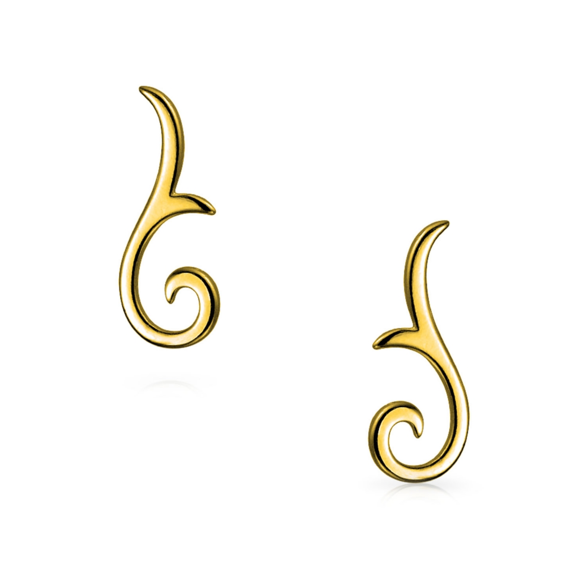 Bling Jewelry Minimalist Geometric Tribal Scroll Ear Pin Crawlers Climbers Earrings For WomenPlated Sterling Silver - Gold