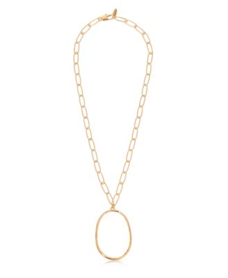 Large 18K Gold-Plated Oval Pendant Chain Link Necklace