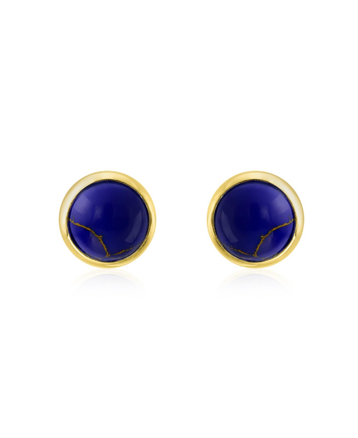 Bling Jewelry Simple Blue Synthetic Blue Natural Lapis Lazuli Bezel Set Round Dome Button Stud Earrings For Women Gold Plated Sterling Silver - Gold b