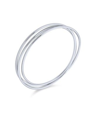 Set Of 3 Solid 2MM Small Wrist Round Stackable Smooth Multi Bangle Bracelet Sterling Silver
