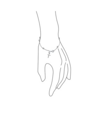 Thin Simple Religious Prayer Ball Beads Cross Rosary Bracelet Sterling Silver