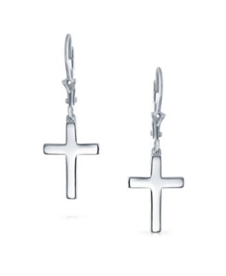 Minimalist Religious Cross Dangle Earrings 14K Gold Plated Sterling Silver