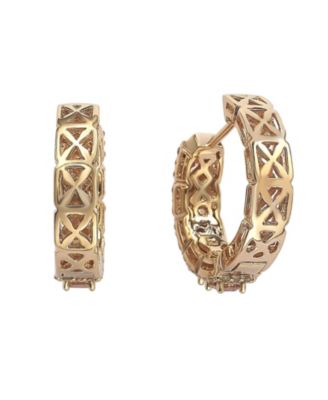 Suzy Levian Sterling Silver Cubic Zirconia Framed Asscher-Cut Hoop Earrings