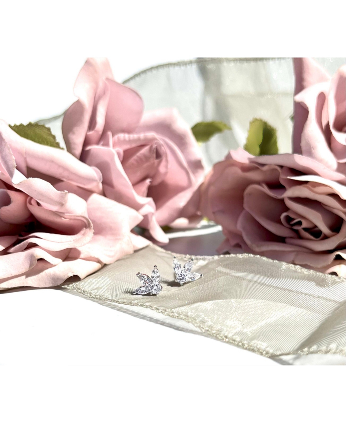 Suzy Levian Sterling Silver Cubic Zirconia Abstract Lotus Flower Cluster Stud Earrings