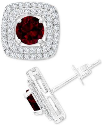 Gemstone & Lab-Grown White Sapphire (5/8 ct. t.w.) Square Halo Birthstone Stud Earrings in Sterling Silver