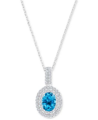 Macy's - Amethyst (1-1/20 ct. t.w.) & Lab-Grown White Sapphire (1/2 ct. t.w.) Oval Halo Birthstone Pendant Necklace in Sterling Silver, 16" + 2" extender (Also in Additional Birthstones)