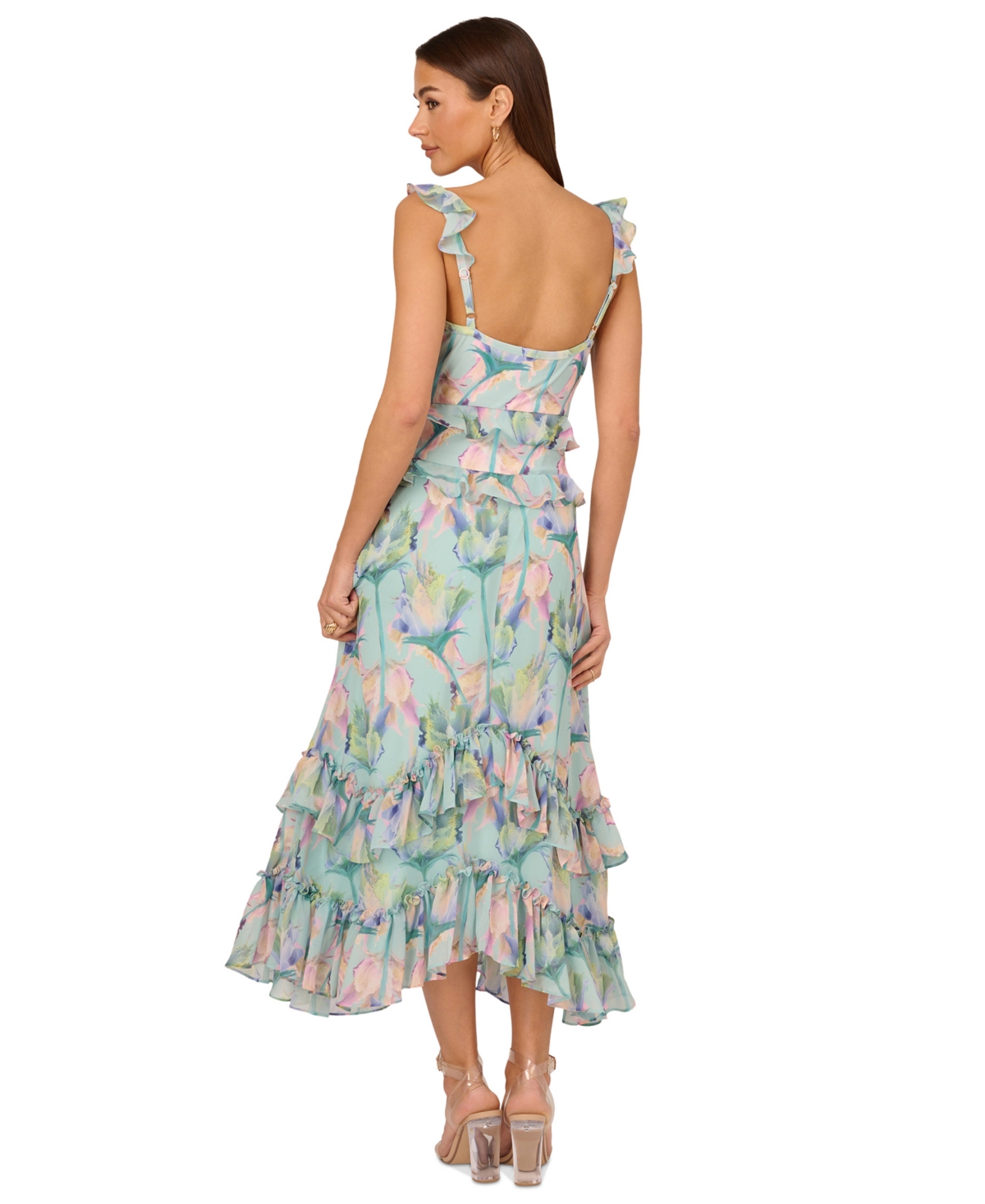 Shop Adrianna By Adrianna Papell Women's Floral-print Ruffled Maxi Dress In Mint Multi