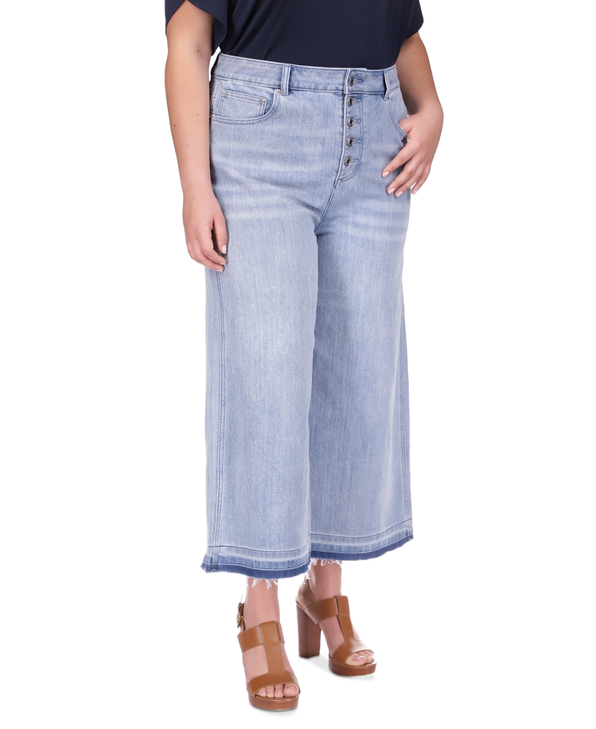 Shop Michael Kors Michael  Plus Size Frayed-hem Cropped Flare-leg Jeans In Sky Haze Wash